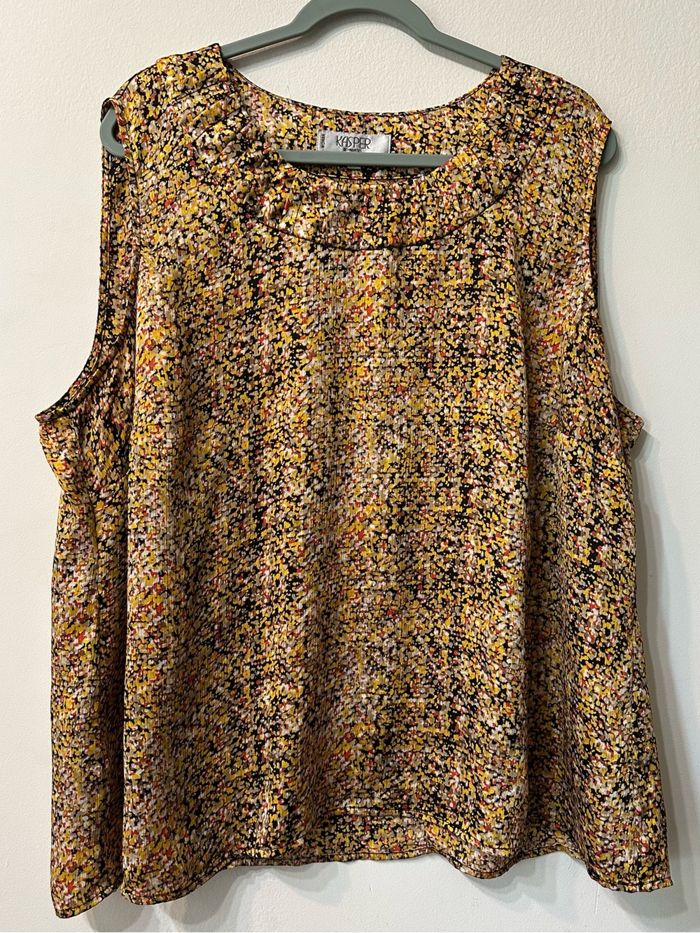 Kasper Yellow Abstract Print Tound Neck Sleeveless Tank Top Women’s Plus Size 3X